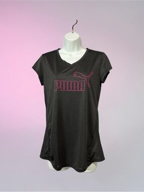 NEW, PUMA DryCELL Athletic T-Shirt Charcoal Gray Pink Logo Activewear Top Medium